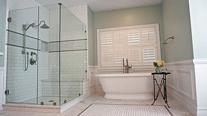 Master bathroom remodel with freestanding tub and glass shower