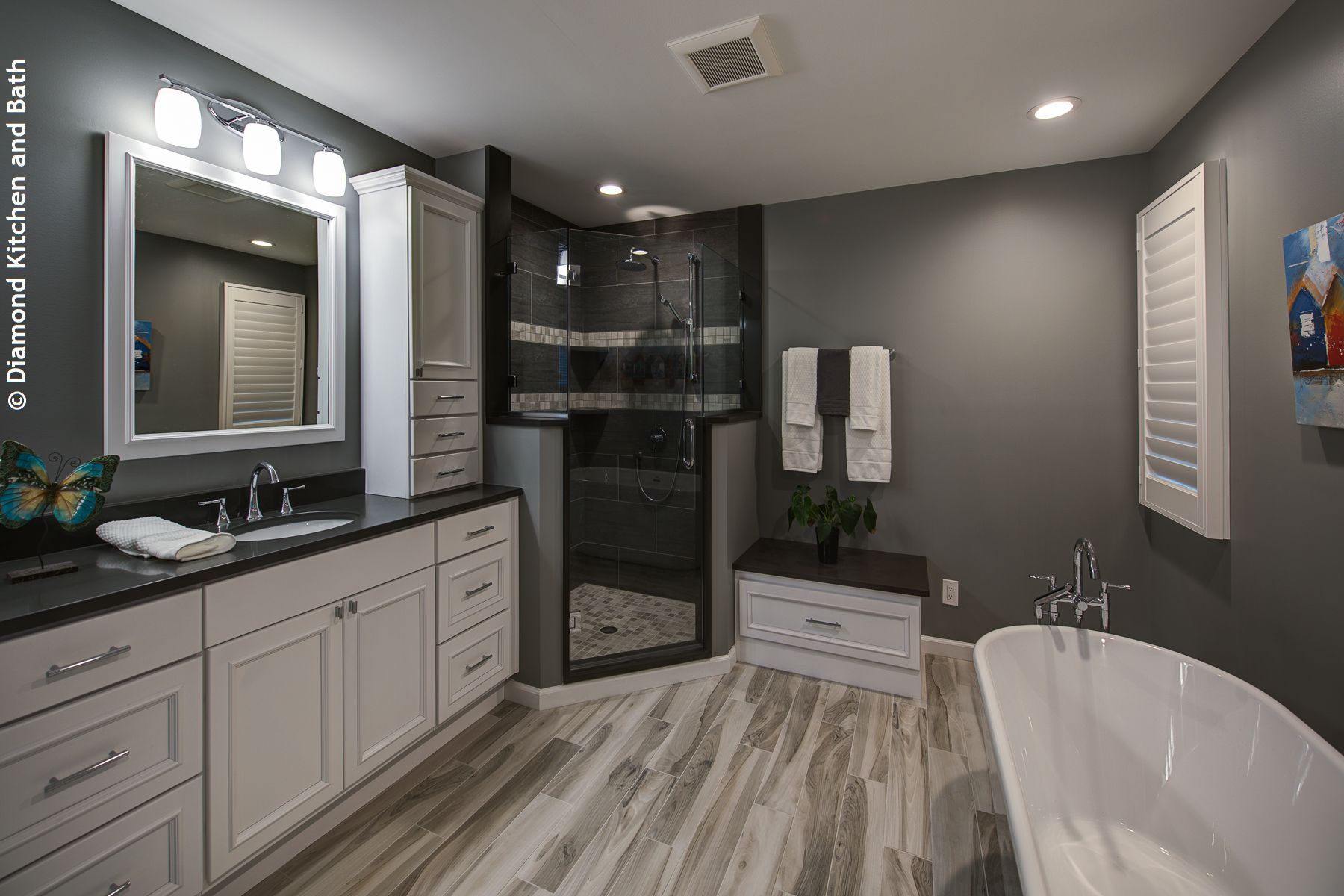 Gray master bathroom suite remodel
