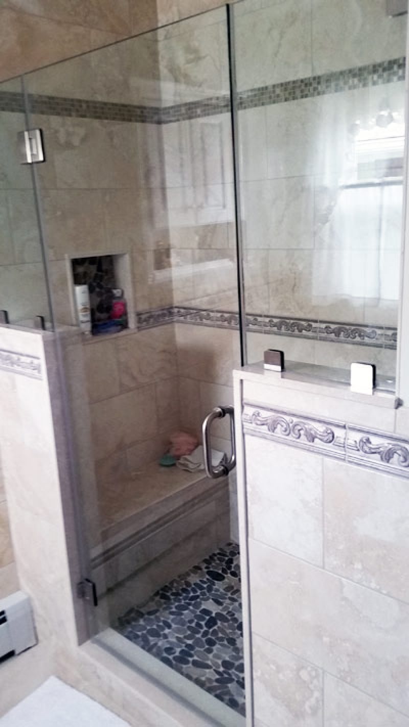 Marble tile walk-in shower