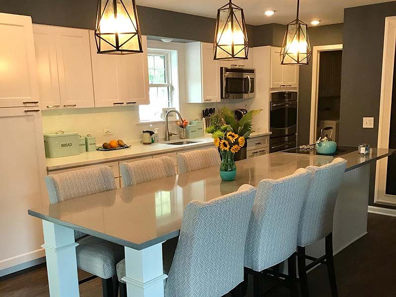 Kitchen island with lantern pendant lighting